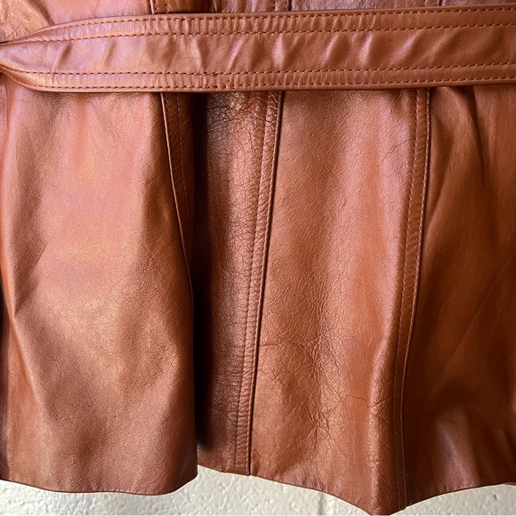 Vintage Miss Simone Brown Leather Jacket Women’s Size 8 Belted 70’s blazer - Picture 7 of 9